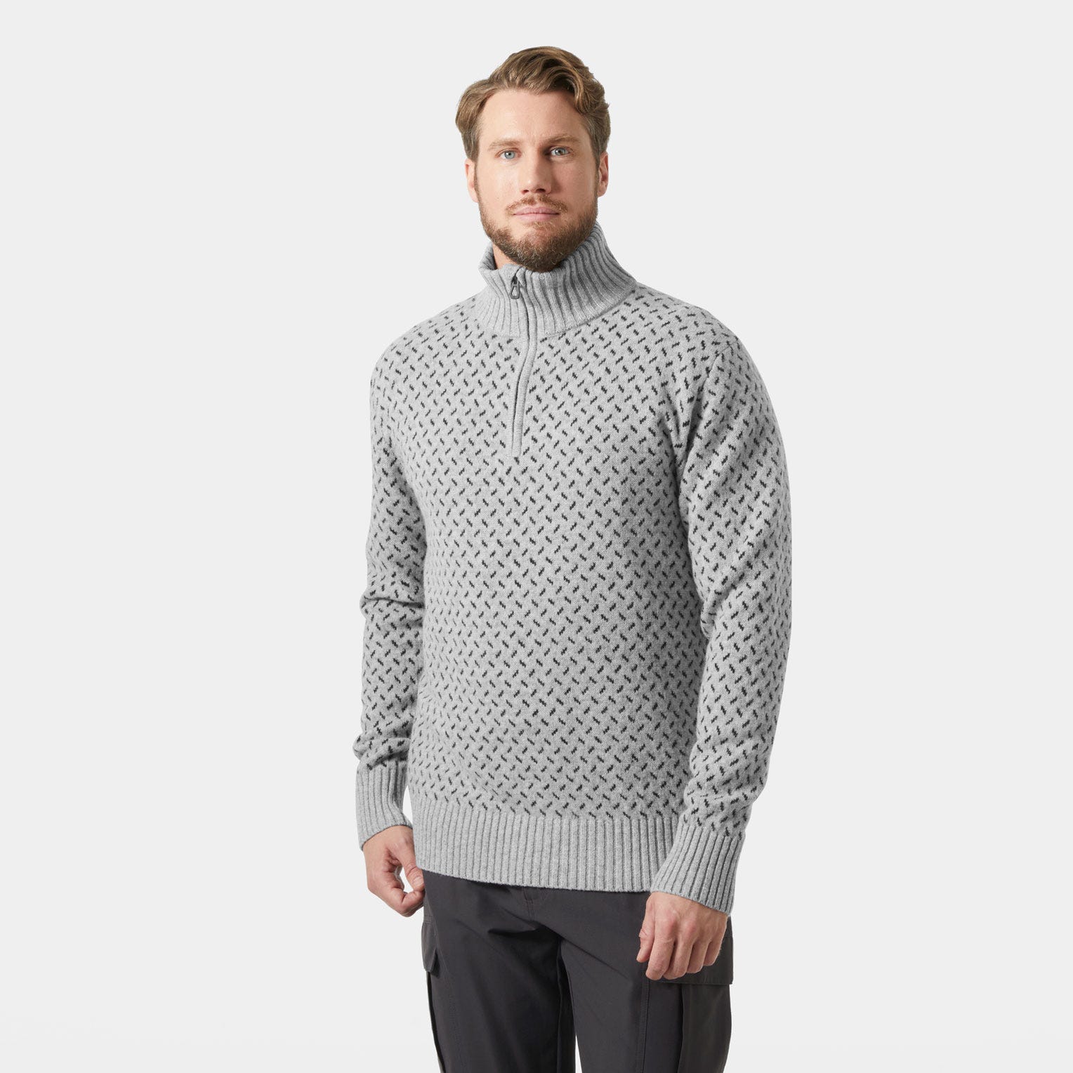 Men's Arctic Ocean Icelander Wool Knit ½ Zip Sweater - 949 GREY MELANGE
