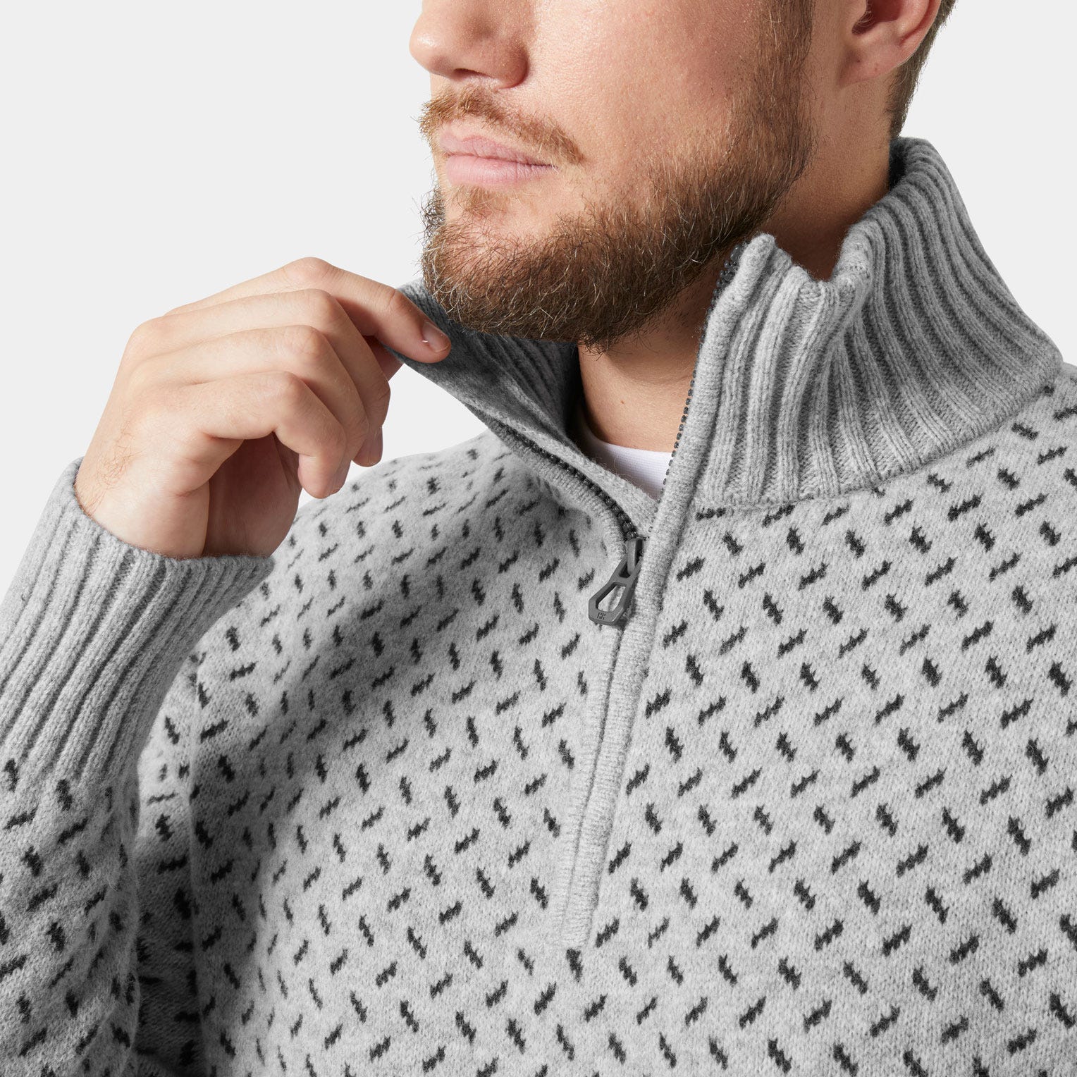 Men's Arctic Ocean Icelander Wool Knit ½ Zip Sweater - 949 GREY MELANGE