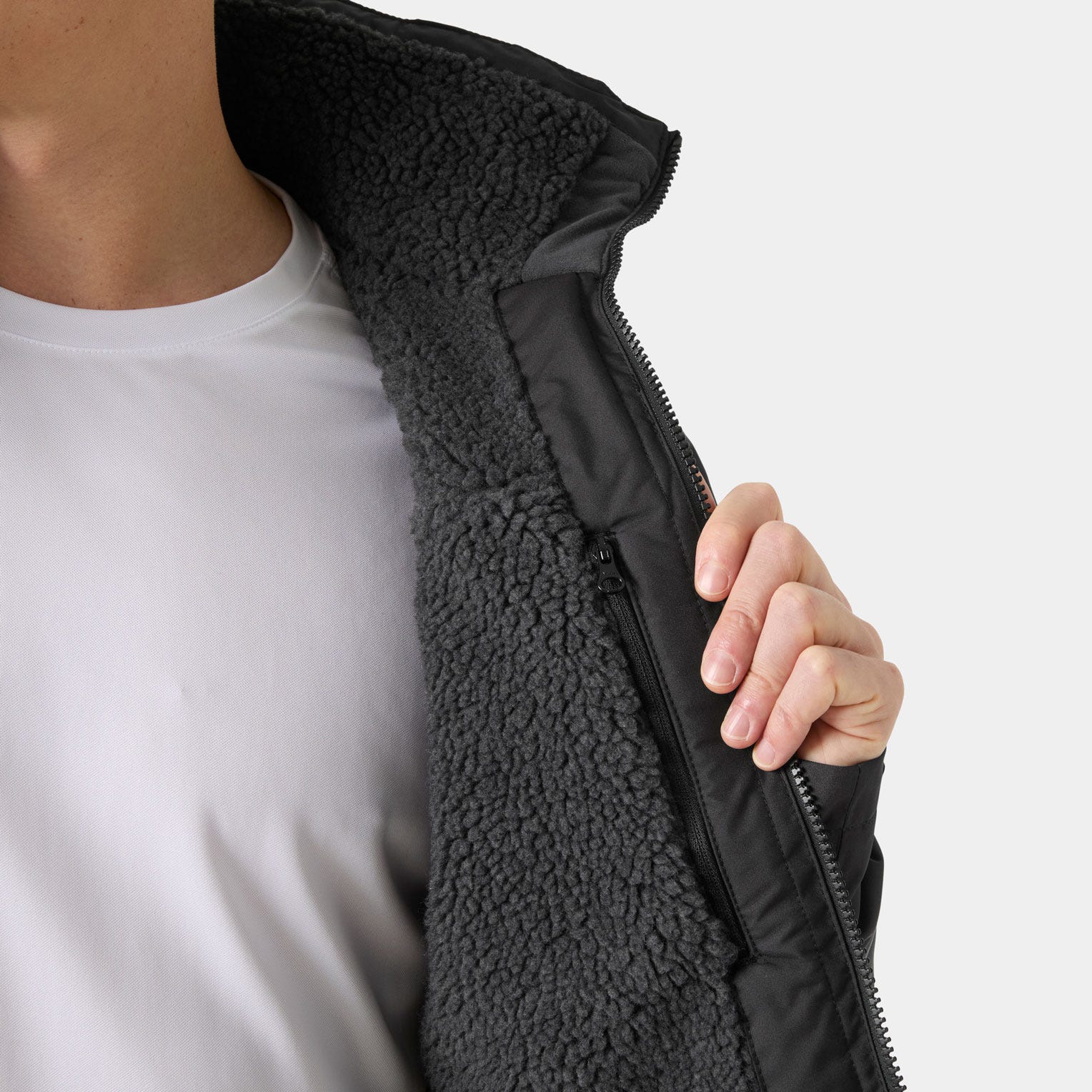 Men's Crew Hooded Pile Jacket - 990 BLACK
