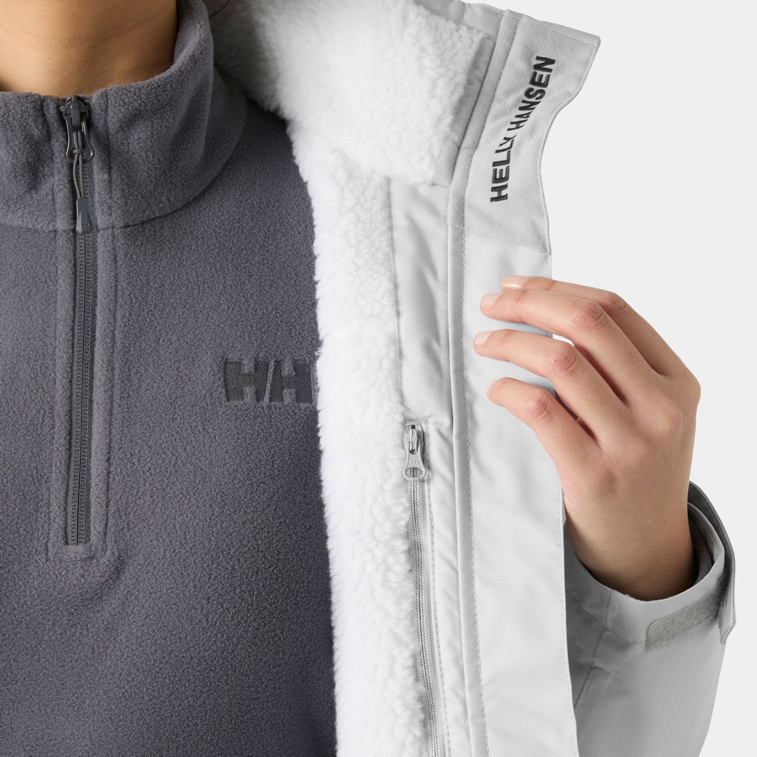 Women's Crew Hooded Pile Jacket - 853 GREY FOG