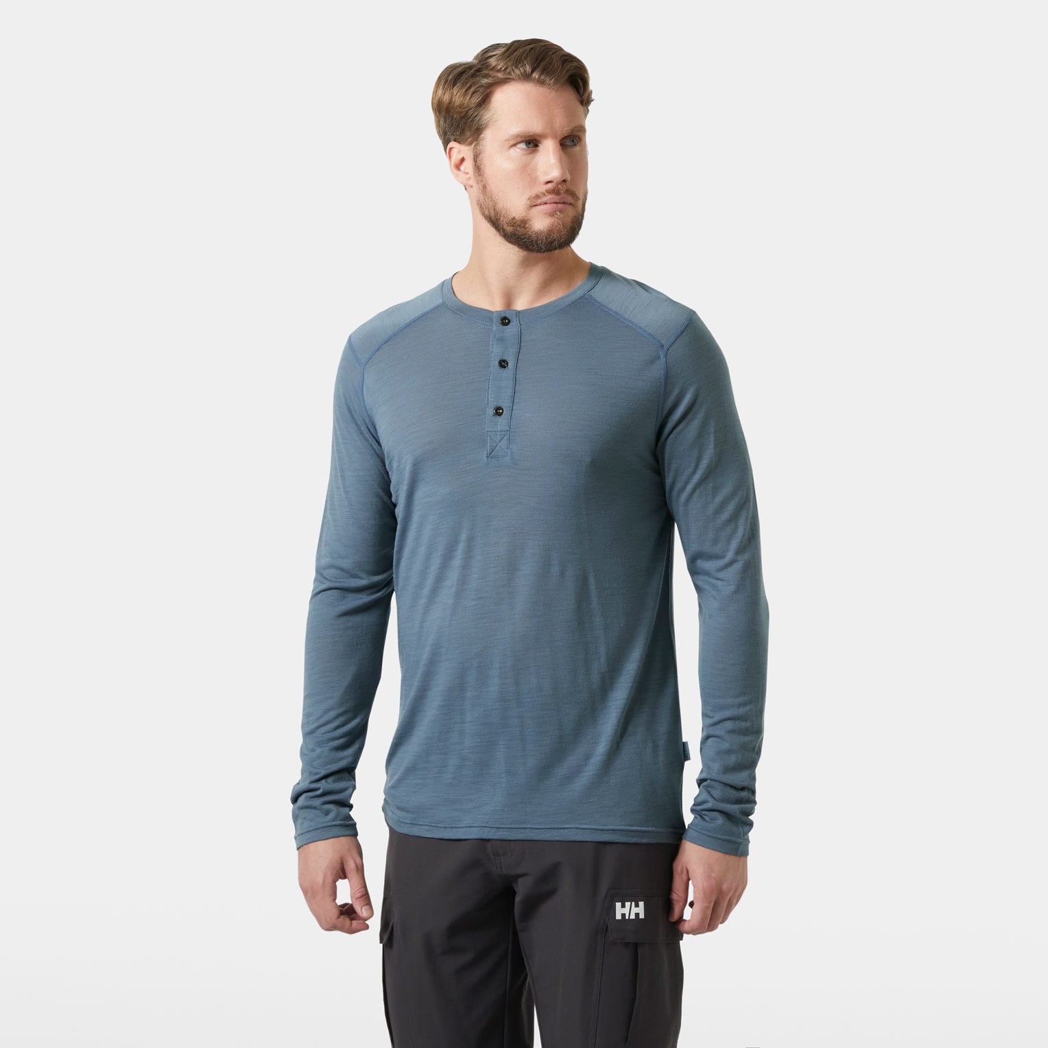 Men's HH Durawool Long Sleeve Henley - 601 WASHED NAVY