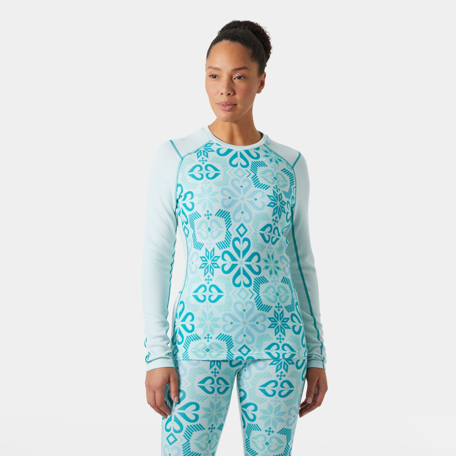 Women’s LIFA® Merino Midweight Graphic Long-Sleeve Crew Base Layer - 562 ICICLE NORDIC ROSE AOP