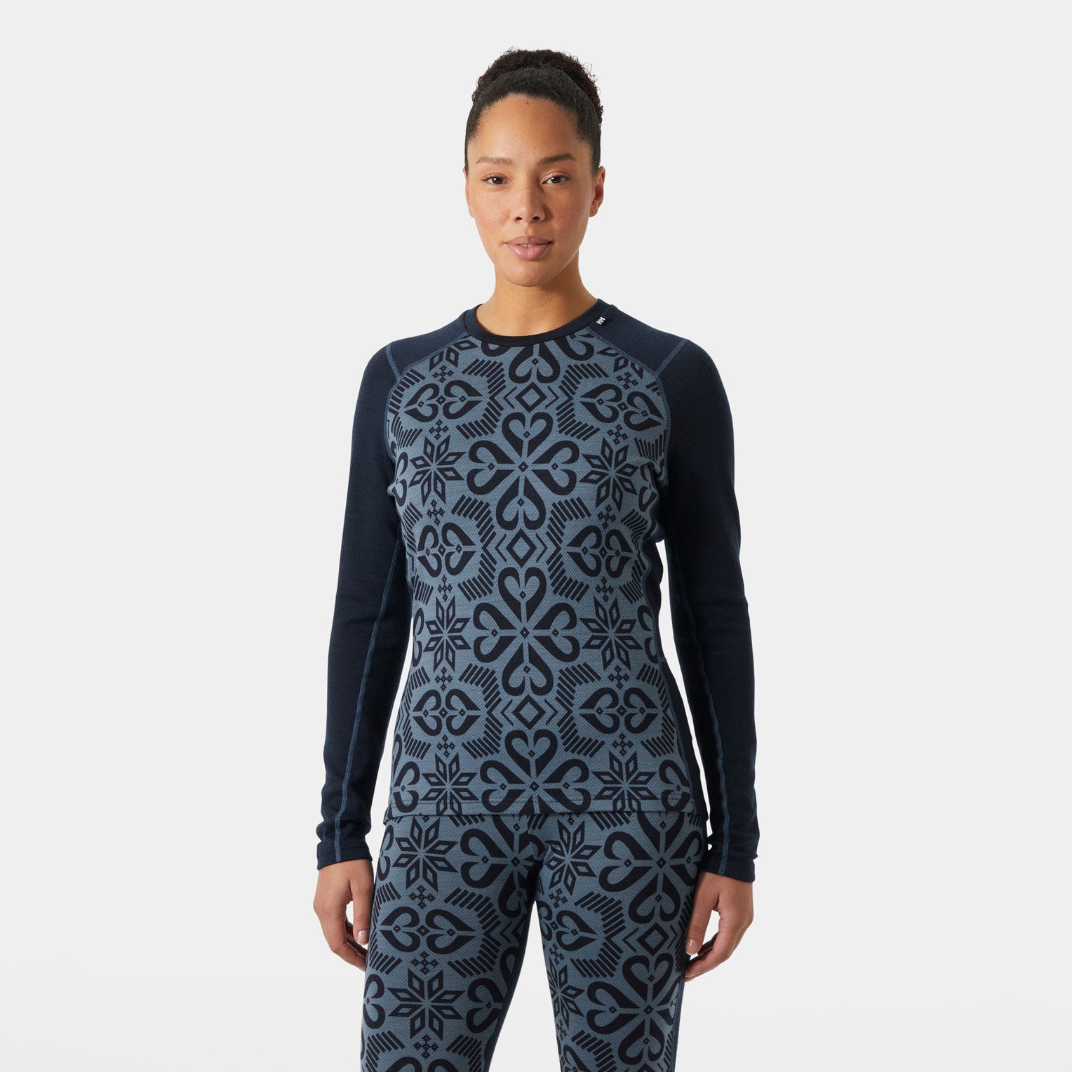 Women’s LIFA® Merino Midweight Graphic Long-Sleeve Crew Base Layer - 600 NAVY NORDIC ROSE AOP