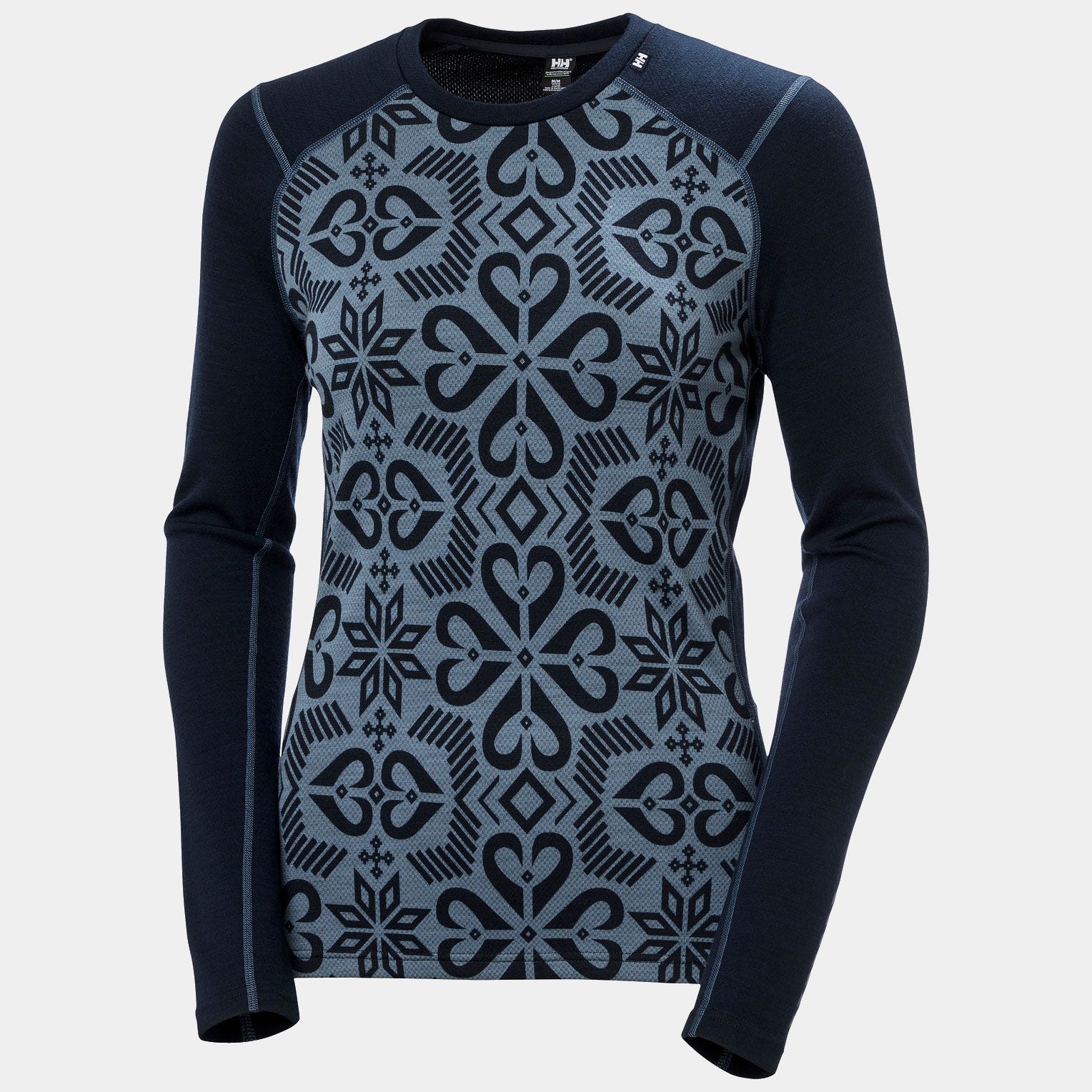 Women’s LIFA® Merino Midweight Graphic Long-Sleeve Crew Base Layer - 600 NAVY NORDIC ROSE AOP