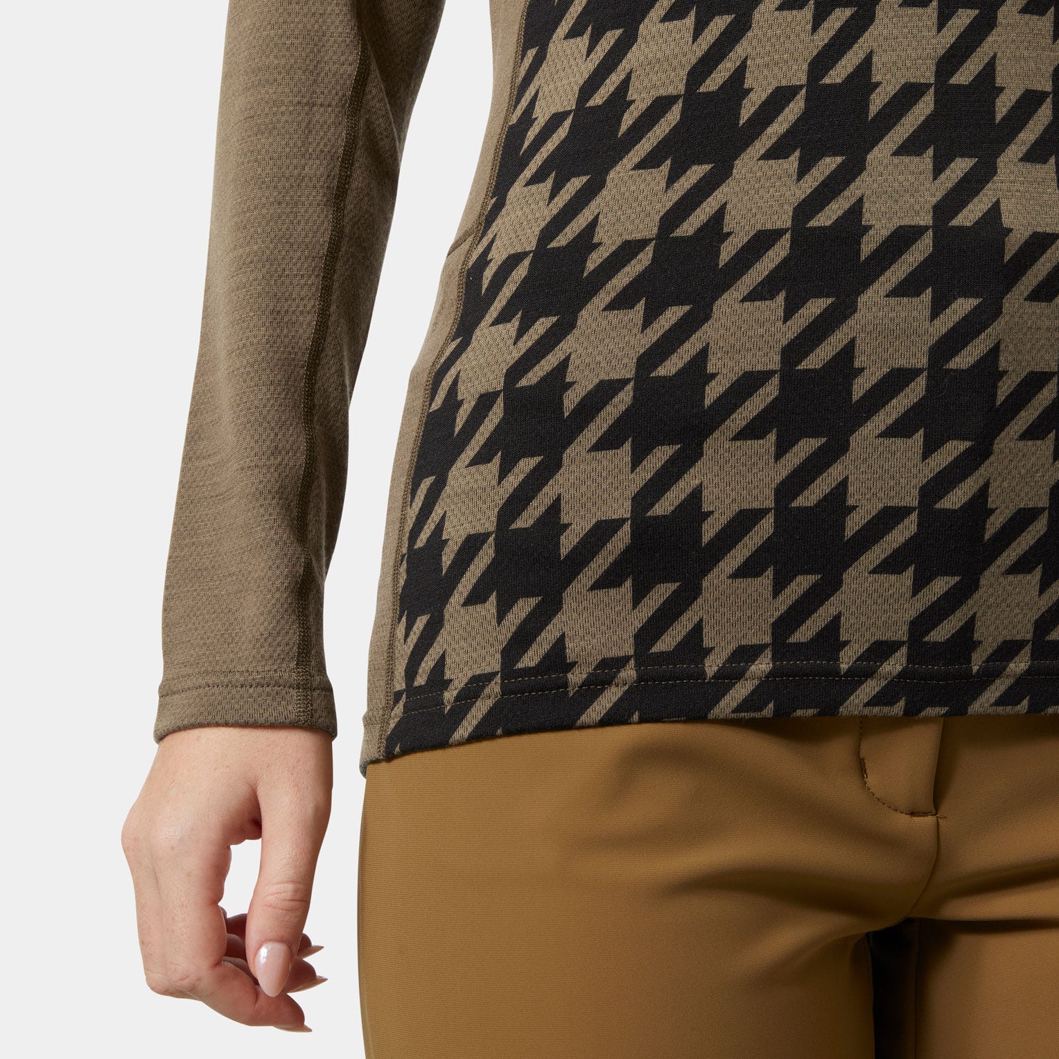 Women’s LIFA® Merino Midweight Graphic Long-Sleeve Crew Base Layer - 718 SEPIA HOUNDSTOOTH AOP