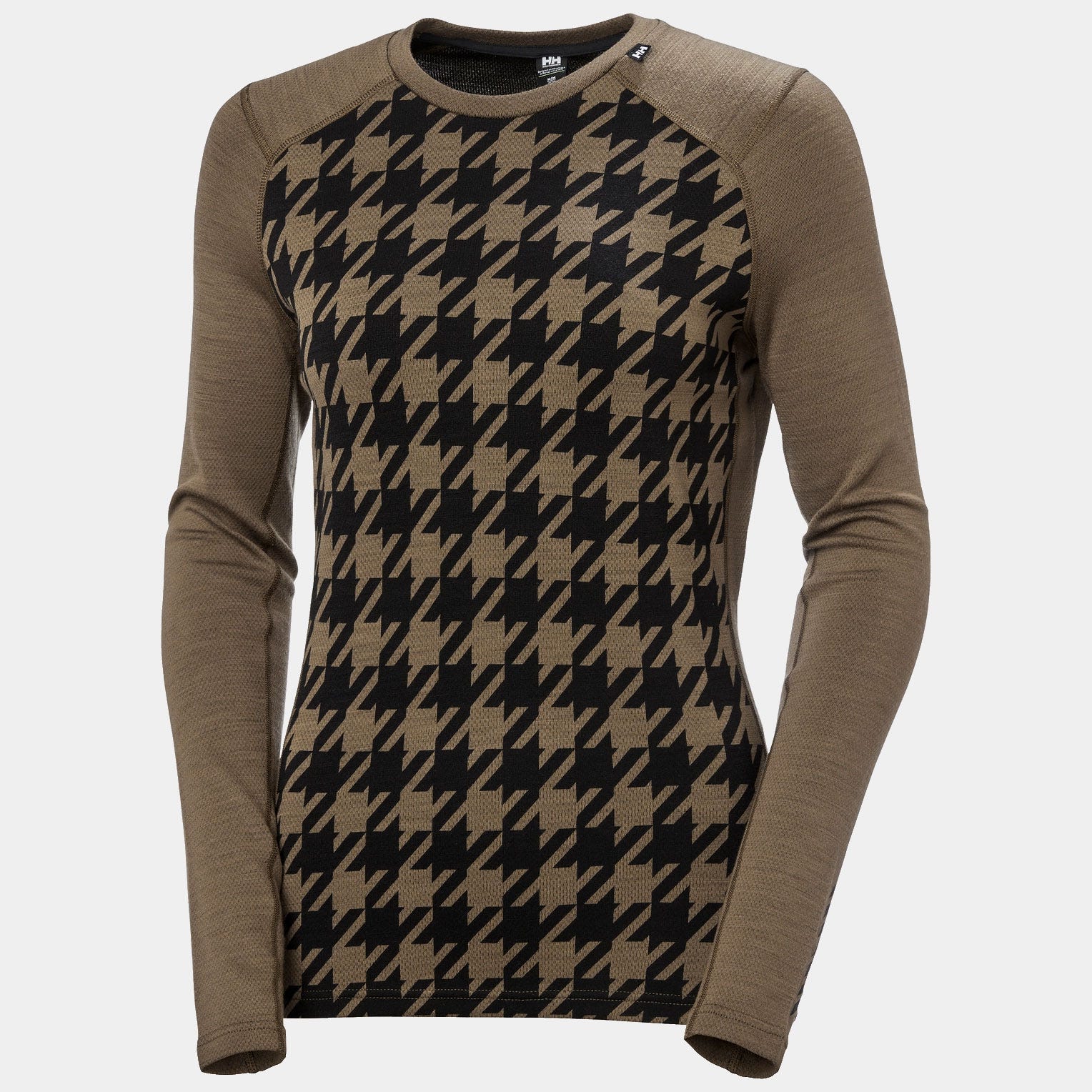 Women’s LIFA® Merino Midweight Graphic Long-Sleeve Crew Base Layer - 718 SEPIA HOUNDSTOOTH AOP