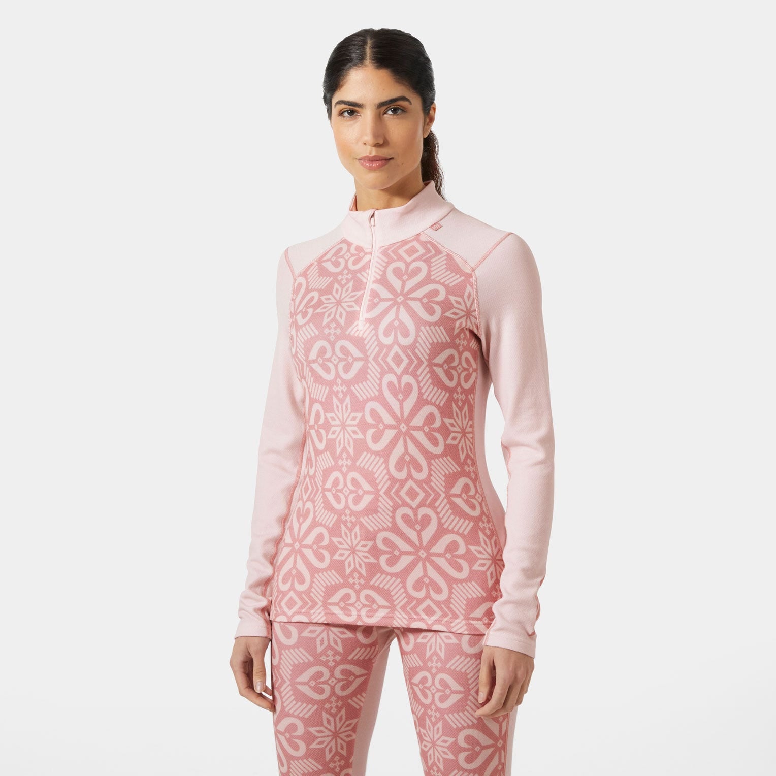 Women's LIFA® Merino Midweight Graphic Half-Zip Base Layer - 082 PINK TINT NORDIC ROSE AOP