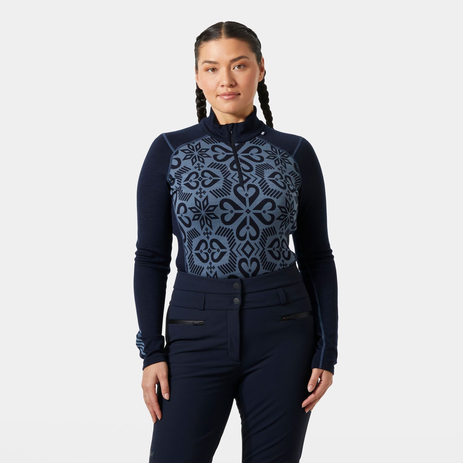 Women's LIFA® Merino Midweight Graphic Half-Zip Base Layer - 600 NAVY NORDIC ROSE AOP