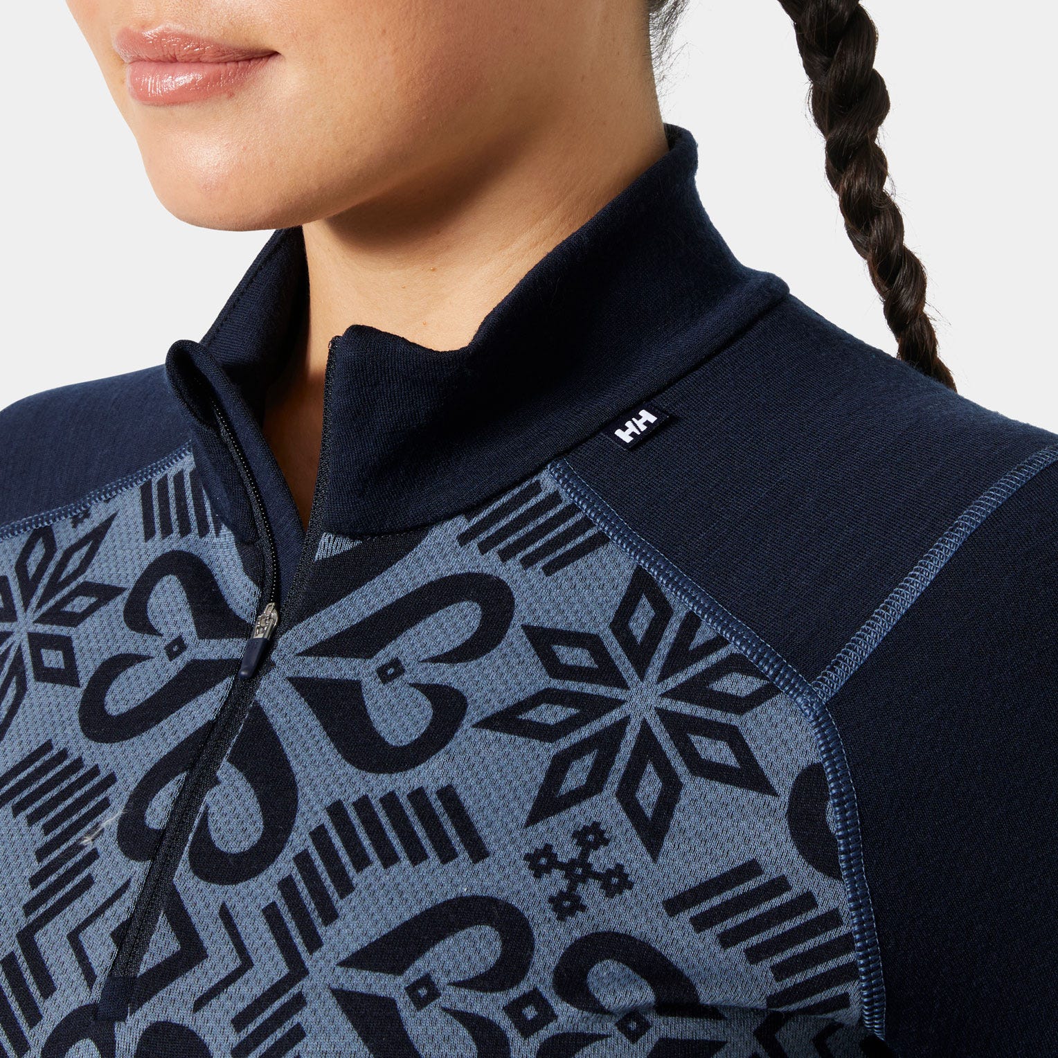 Women's LIFA® Merino Midweight Graphic Half-Zip Base Layer - 600 NAVY NORDIC ROSE AOP