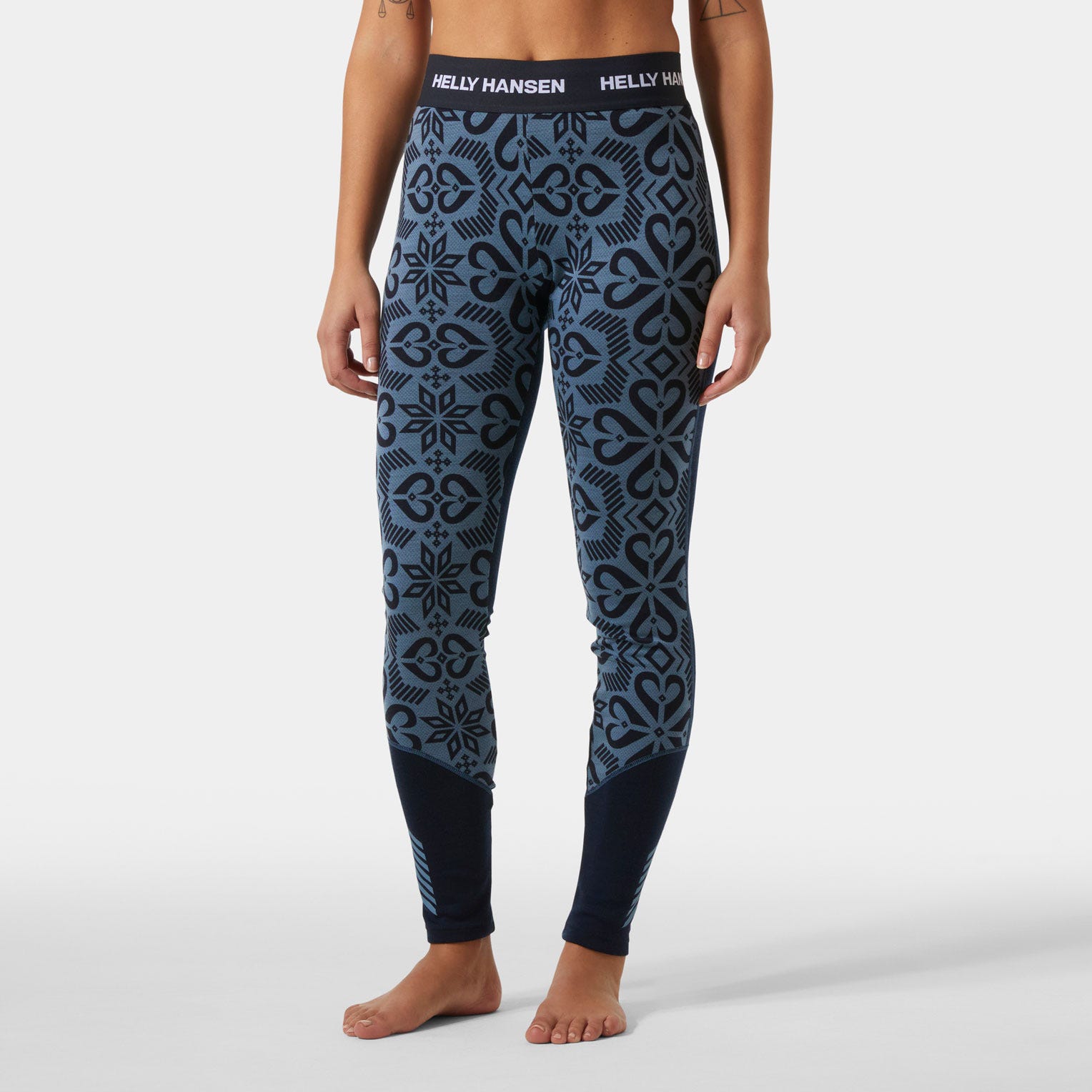 Women’s Lifa Merino Midweight Graphic Base Layer Pants - 600 NAVY NORDIC ROSE AOP