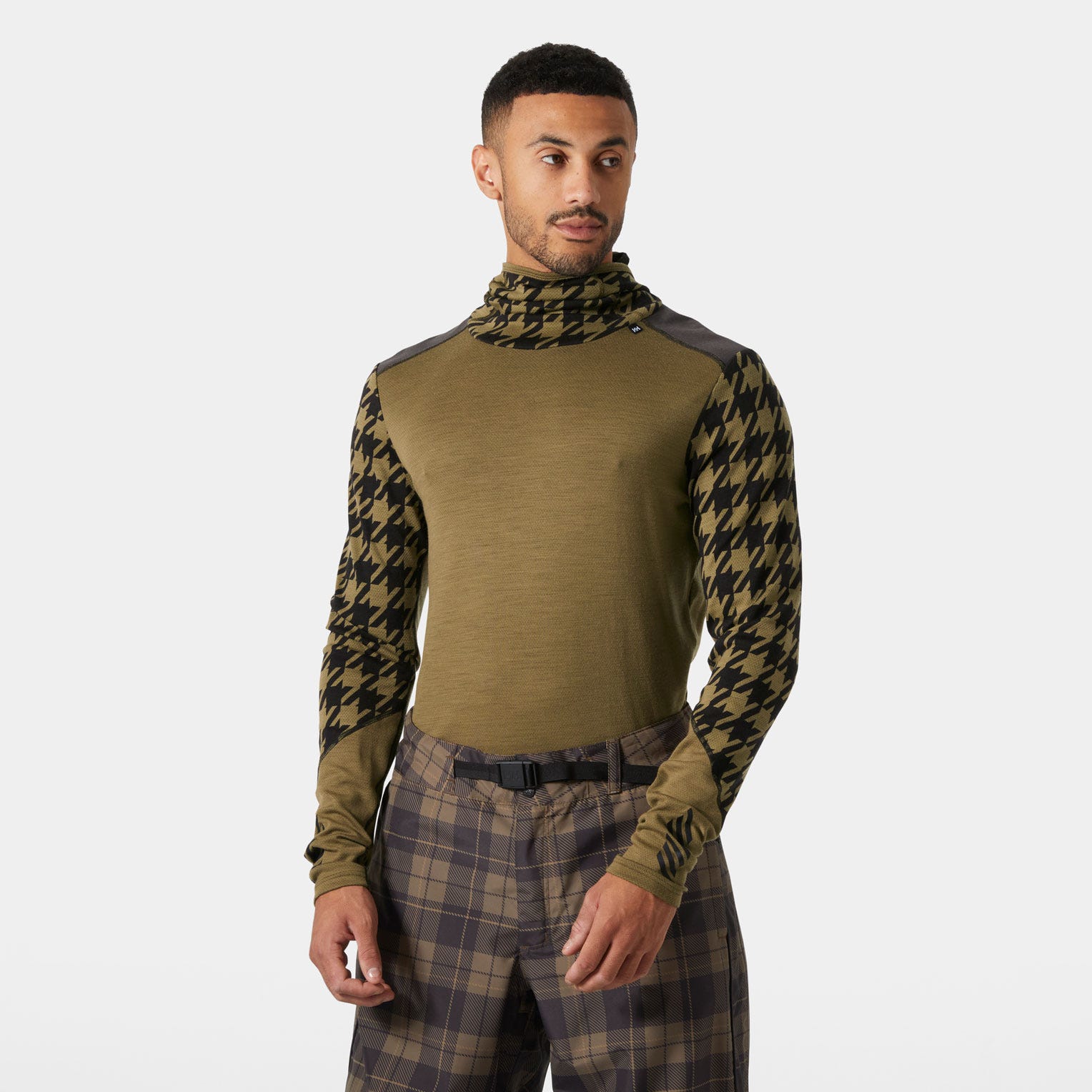 Men's LIFA® Merino Midweight Balaclava Hoodie - 718 SEPIA HOUNDSTOOTH AOP