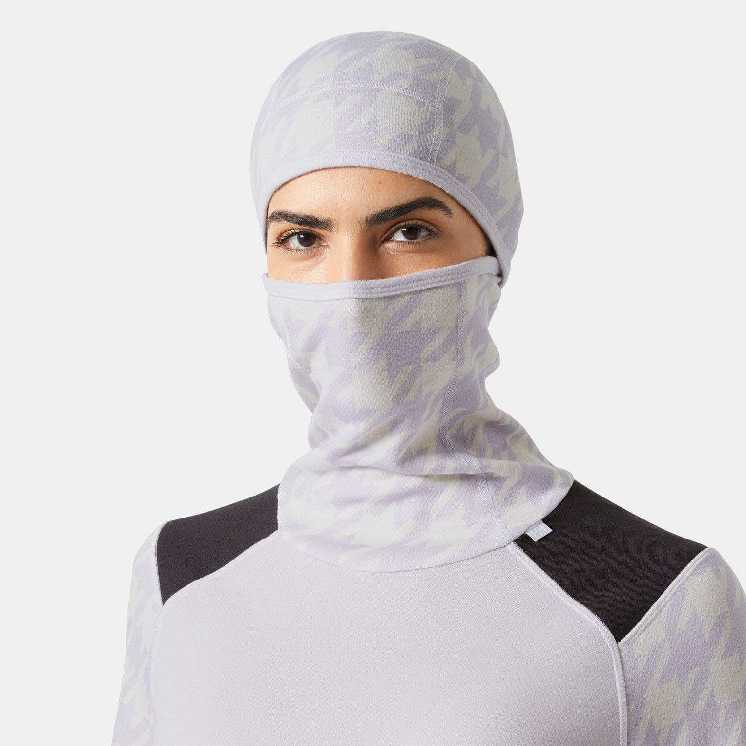 Women's LIFA® Merino Midweight Balaclava Hoodie - 687 LIGHT PURPLE HOUNDSTOOTH AOP