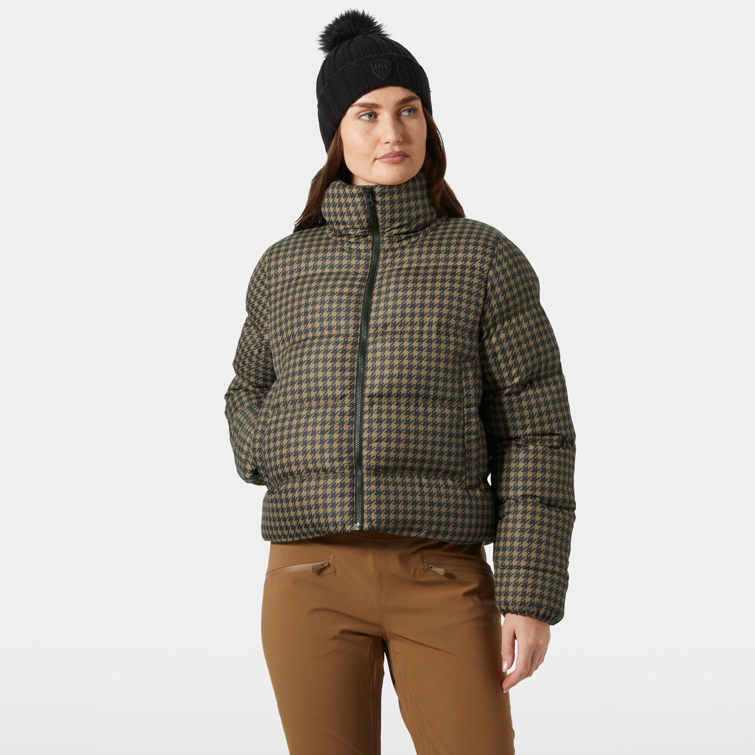Women's Jade Puffer Jacket - 718 SEPIA HOUNDSTOOTH AOP