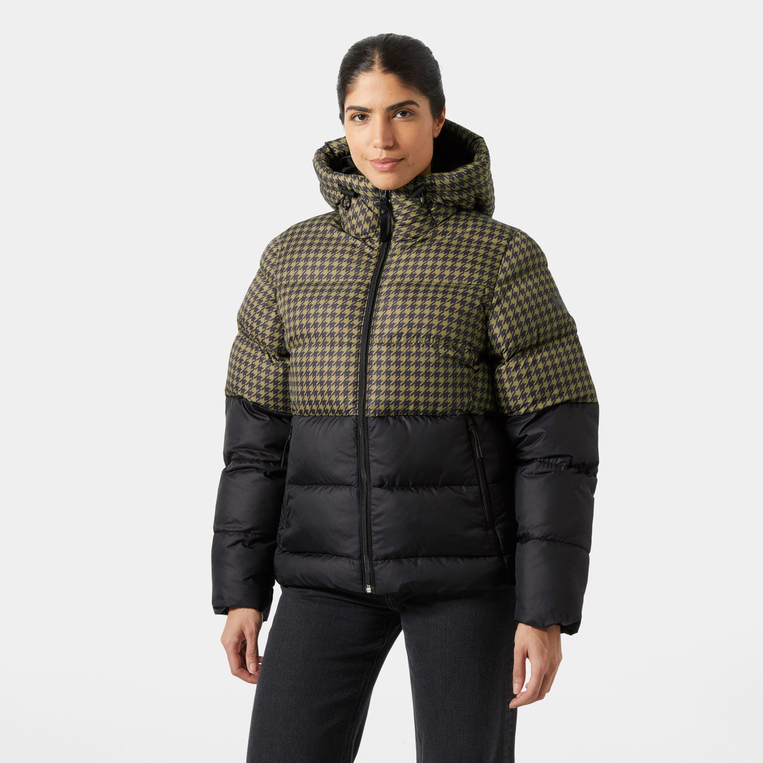 Women's ACTIVE Puffy Jacket - 718 SEPIA HOUNDSTOOTH AOP