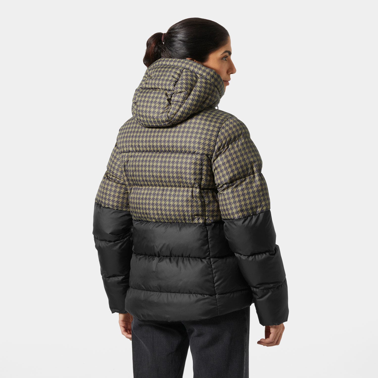 Women's ACTIVE Puffy Jacket - 718 SEPIA HOUNDSTOOTH AOP