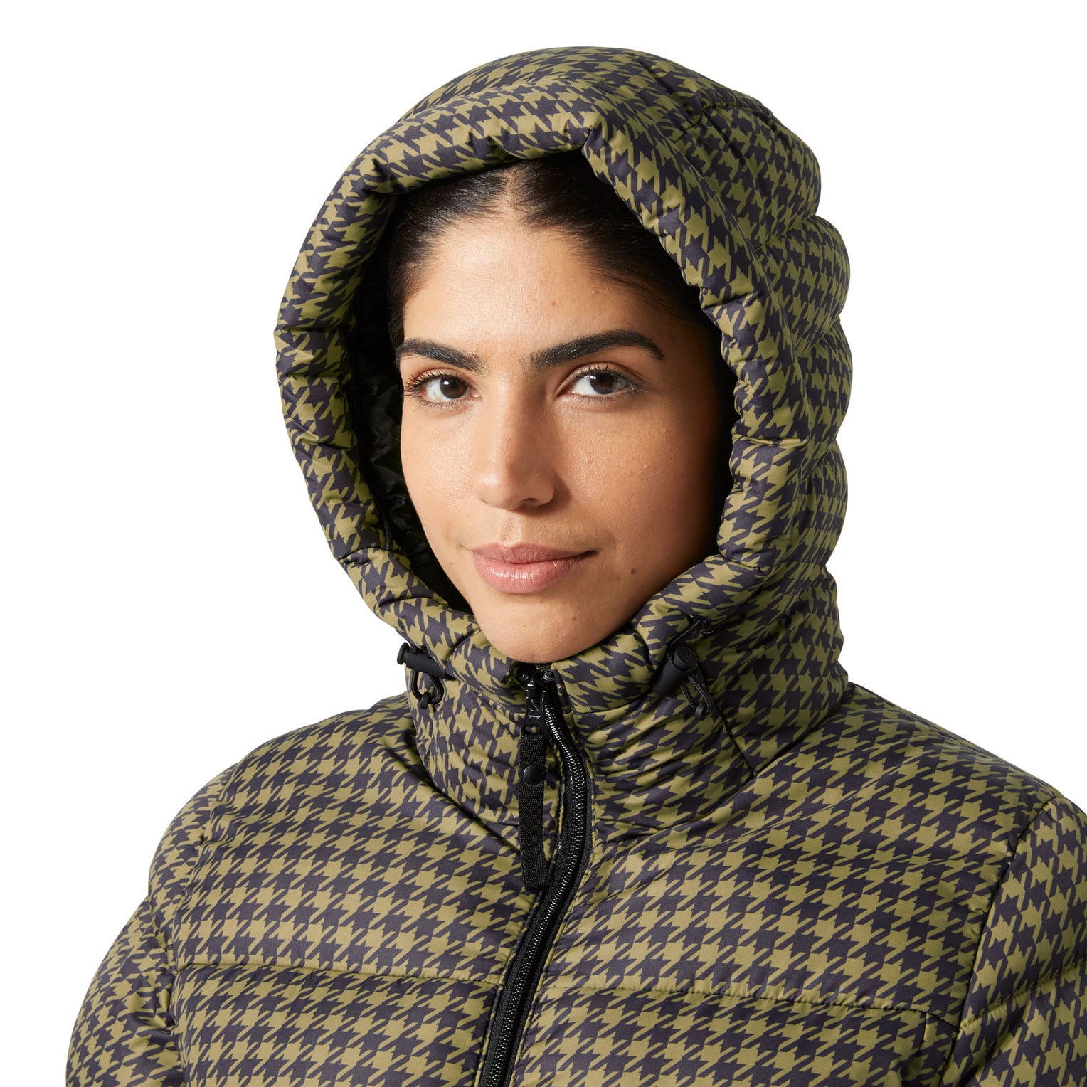 Women's ACTIVE Puffy Jacket - 718 SEPIA HOUNDSTOOTH AOP