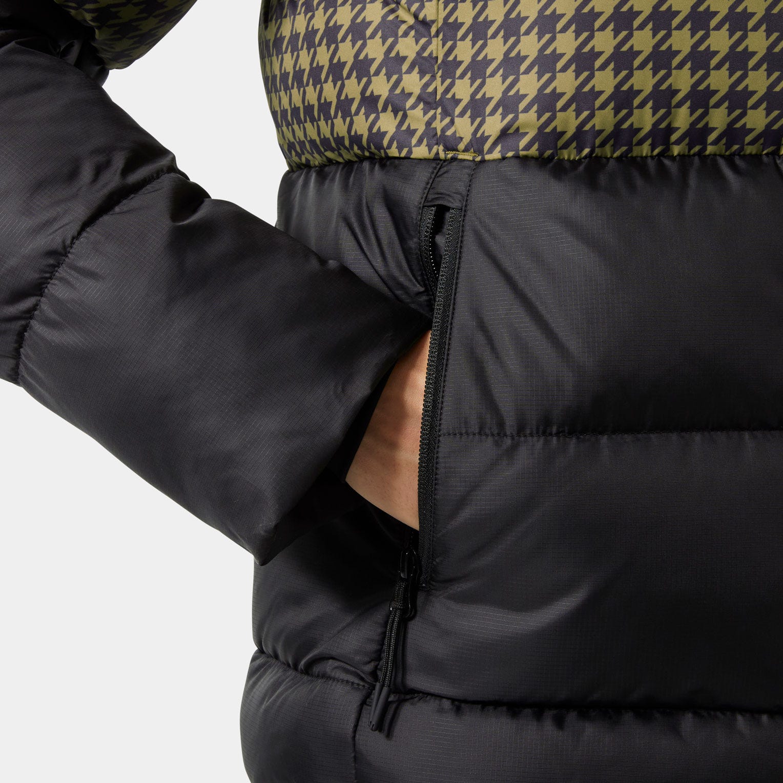 Women's ACTIVE Puffy Jacket - 718 SEPIA HOUNDSTOOTH AOP