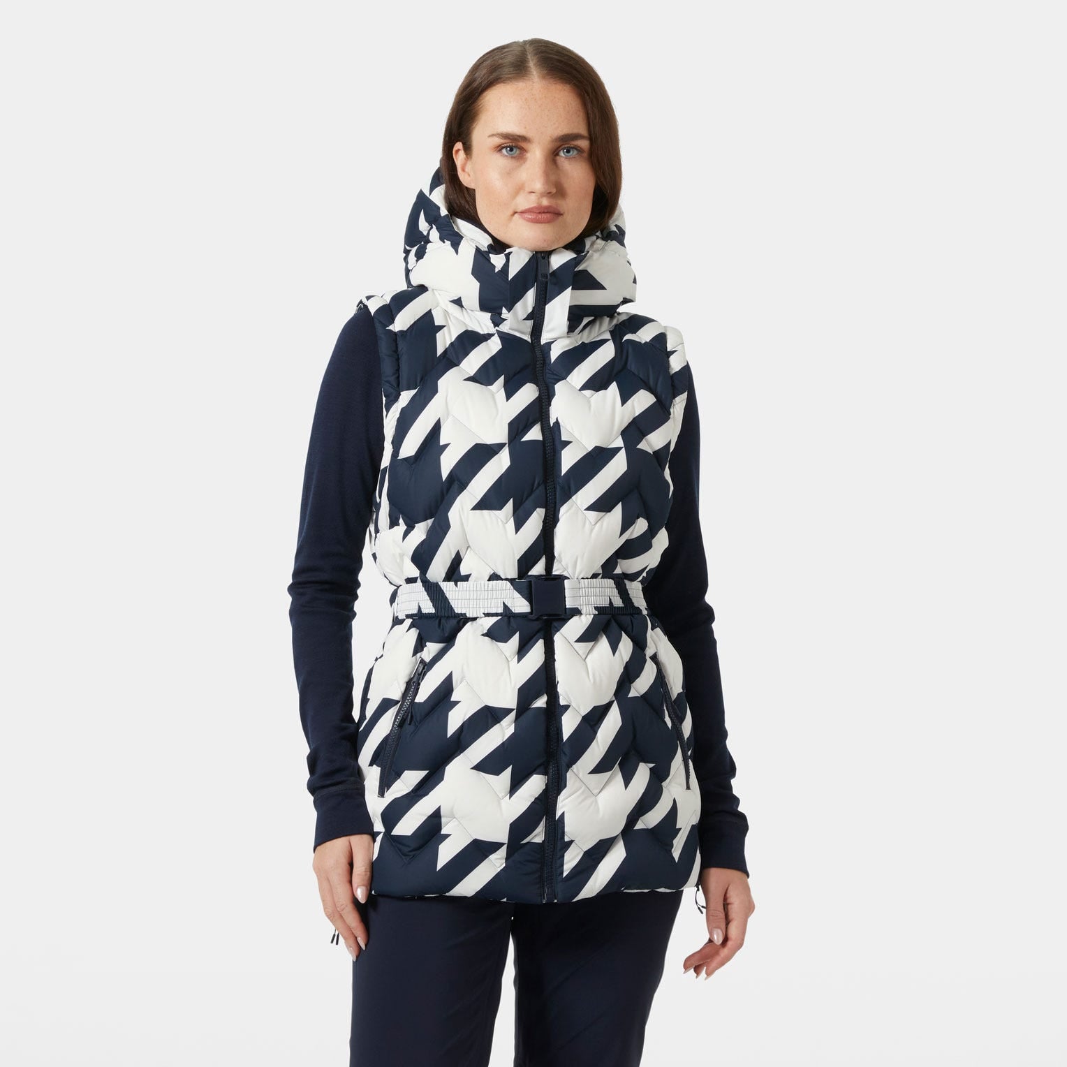 Women's Winter Bliss Modular Down Jacket - 597 NAVY HOUNDSTOOTH AOP