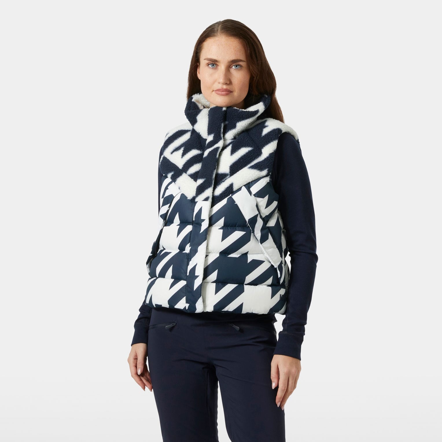 Women's Bliss Down Vest - 597 NAVY HOUNDSTOOTH AOP