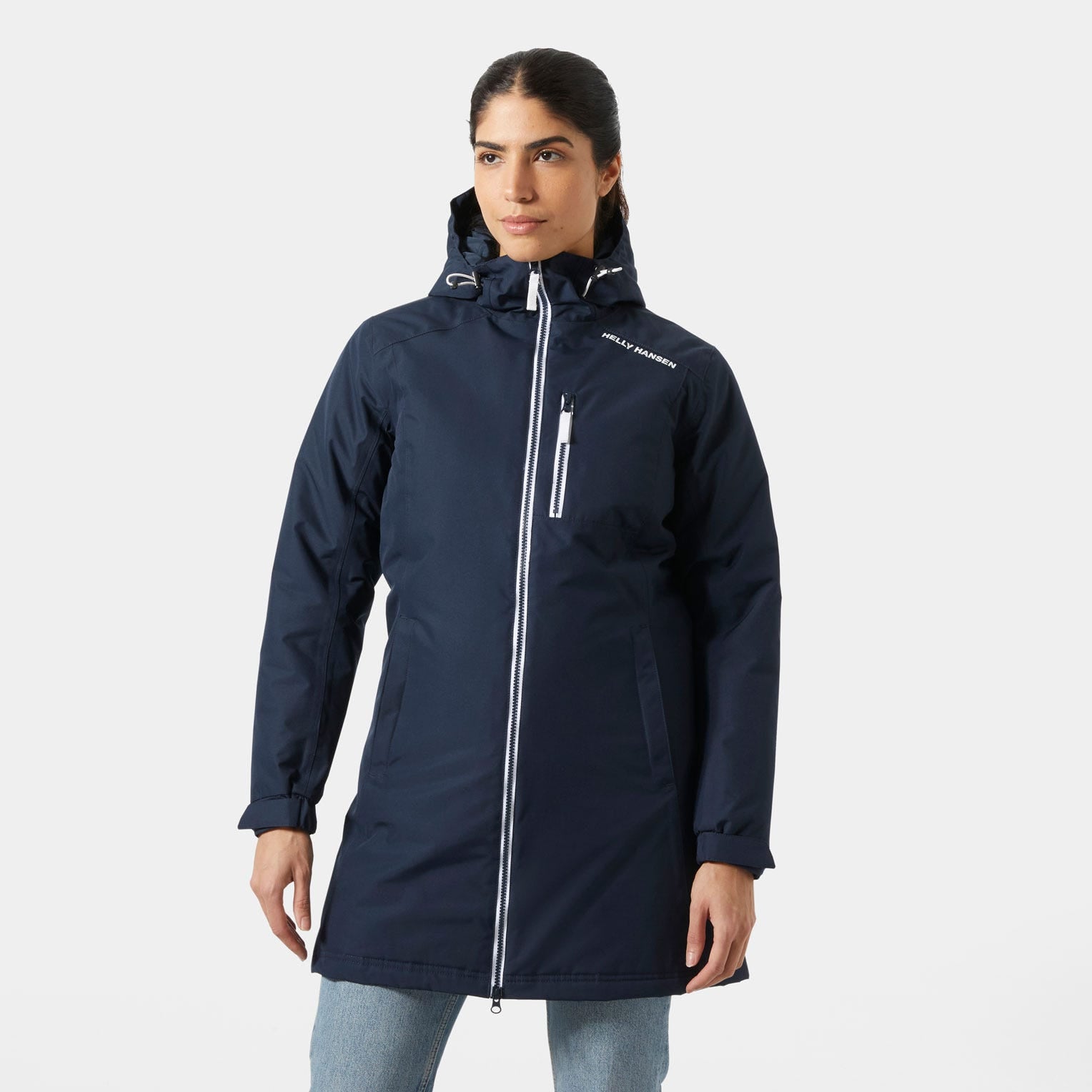 Women's Long Belfast Winter Jacket - 597 NAVY