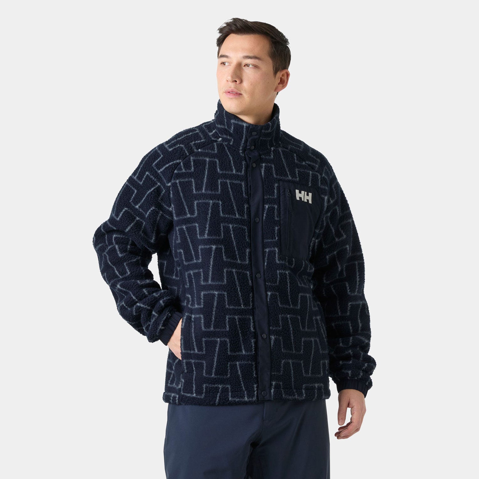 Men's Panorama Printed Pile Snap - 597 NAVY MONOGR
