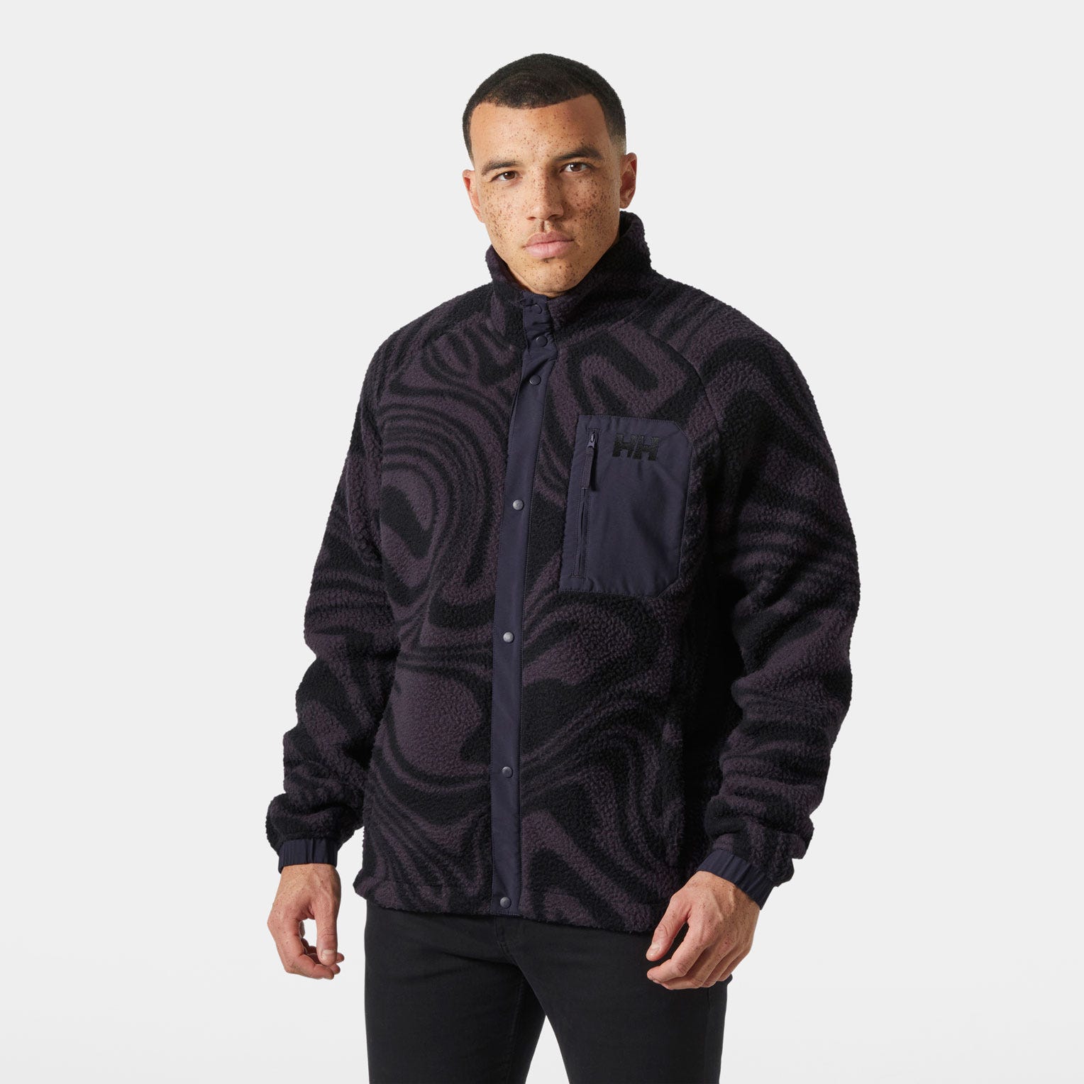Men's Panorama Printed Pile Snap - 660 BLACK GRAPE